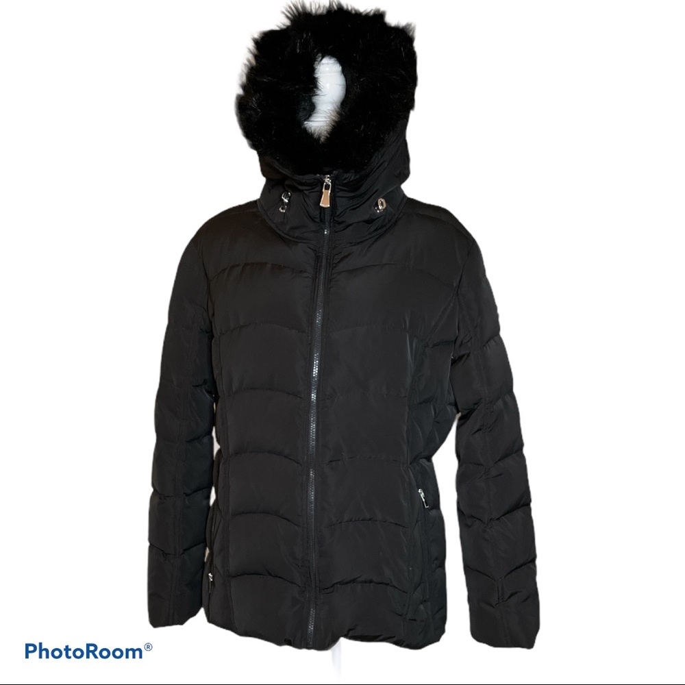 Calvin Klein Black Coat Faux Fur Hood EXTRA LARGE